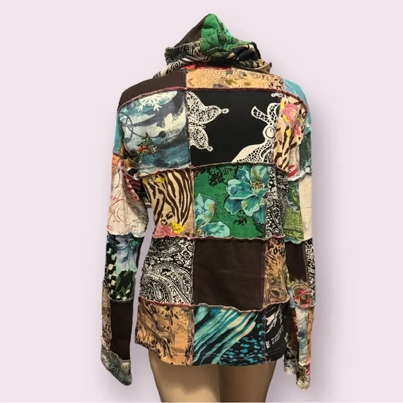 Vintage 90s Y2K Multicolor Patchwork Jacket, Boho Hippie Grunge Core - Picture 6 of 10